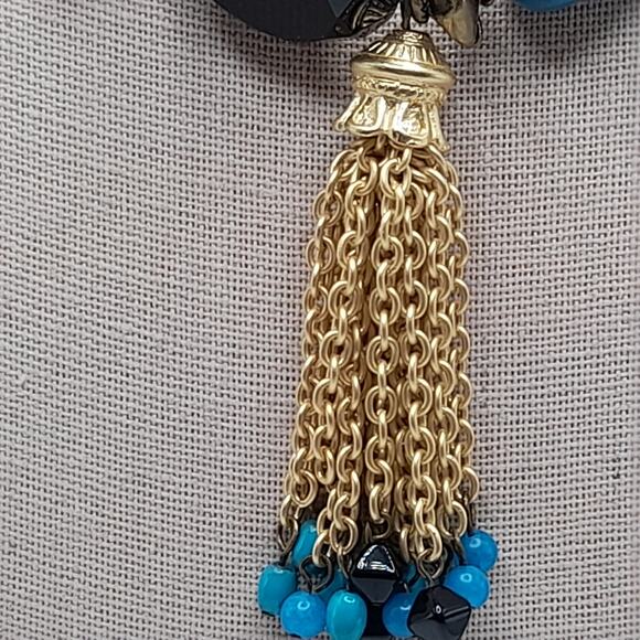 Chico's Turquoise Necklace Chain Tassel, Gemstone Acrylic Glass, 20 Inches - Picture 6 of 13